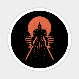 Mediaeval Knight on Red Retro Sunset Magnet